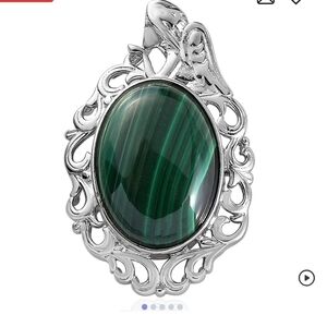 🆕️ African Malachite Solitaire Pendant in Platinum Over Copper with Magnet 14.5